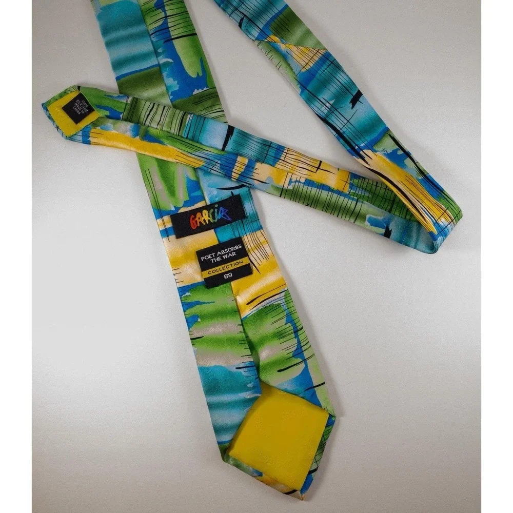Vtg Jerry Garcia Tie, Poet Absorbs the War, Collection 69, Wearable Art, Silk